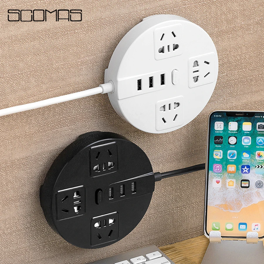 

SCOMAS Multi Wall Mount Outlet Socket Adapter Surge Protector with USB Charging Ports&Electrical Sockets Extension Cable Adapter