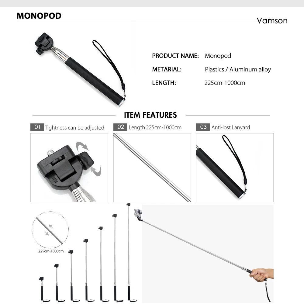 Vamson accesorios para Go Pro Set 3 vías montaje Base colección adaptador para Gopro Hero 6 5 4 3 + para Xiaomi Yi para SJ4000 VS119 - 2