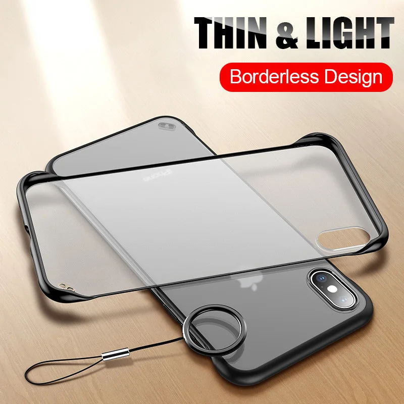

Frameless Transparent Matte Hard Phone Case For Apple iPhone X 7 6 6S 8 Plus Cover For iPhone XS Max XR With Finger Ring Cases