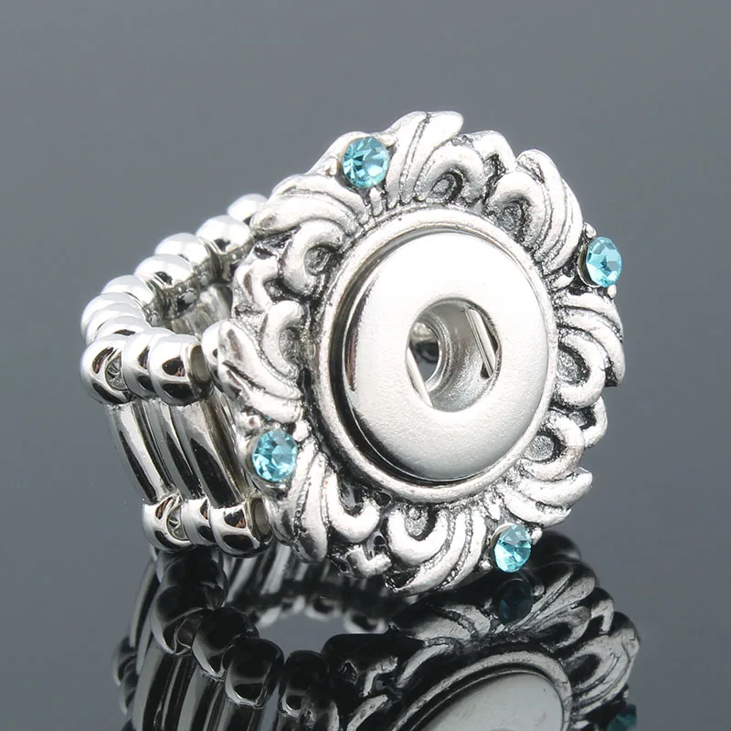 

Vintage Crystal DIY elastic adjustable snaps ring fit 12mm metal xinnver snap buttons women's fashion jewelry Men's ring ZH037