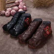 2016 Leisure literature and art flat heels soft-soled genuine leather boots handmade embroidered female comfortable women shoes