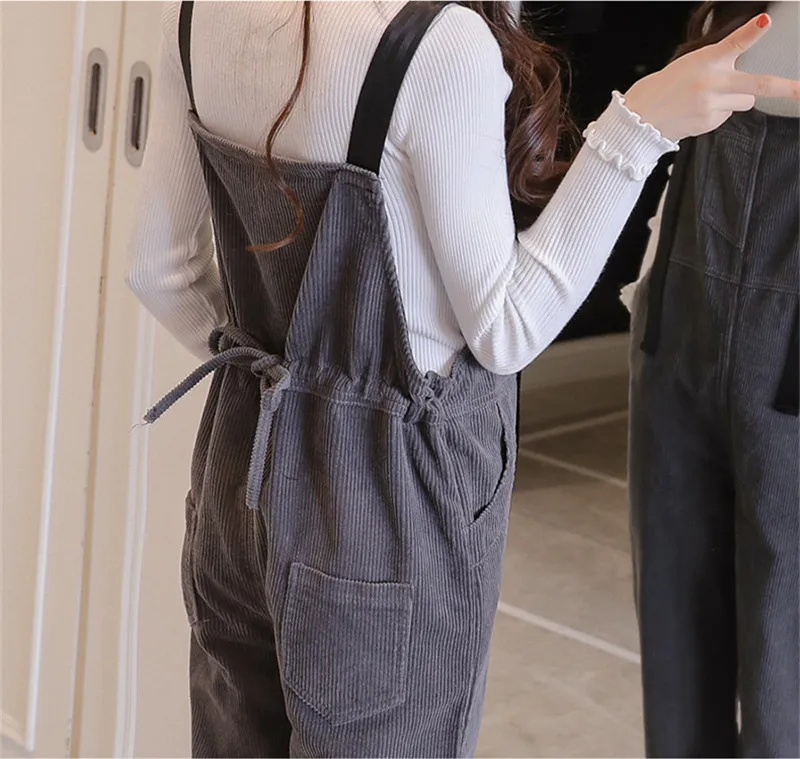 Loose Maternity Pants Warm Pregnant Trousers Strap Belt Bib Pants for Pregnancy Women Winter Casual Overalls Jumpsuits Plus Size