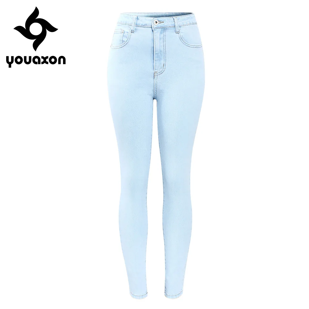 2182 бренд Youaxon, Новое поступление, джинсы с высокой талией для женщин, Стрейчевые женские джинсы, OL, женские узкие джинсовые штаны для женщин - Цвет: light blue