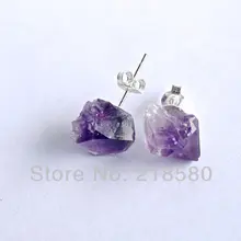 СЕР-012 лечебный Кристал, кварц Raw Amethst Post серьги-гвоздики