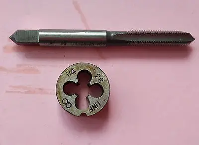 

Lots 1pc HSS Machine 1/4-28 UNF Plug Tap and 1pc 1/4-28 UNF Die Threading Tool