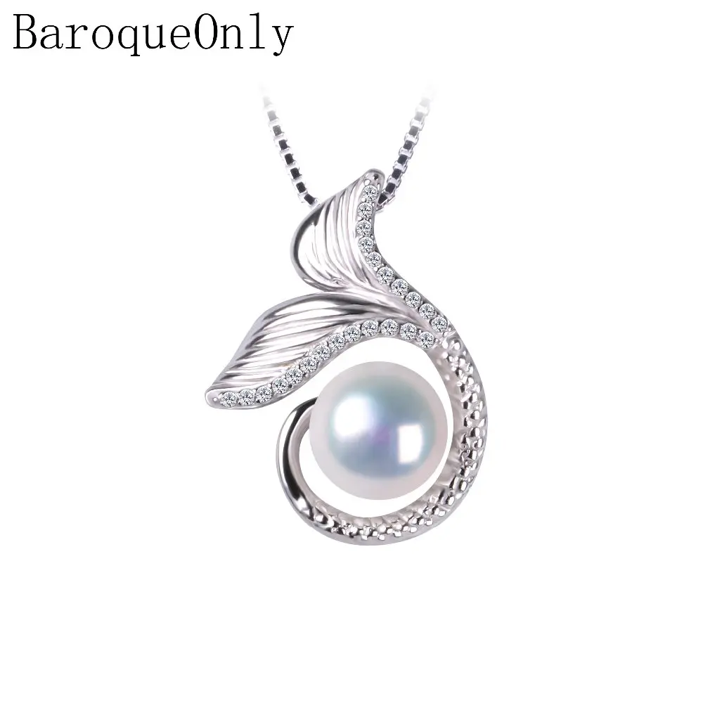 

BaroqueOnly Fish Shape Pendant pearl necklace trendy 2018 ,8-9mm ,925 Sterling necklace for women pearl jewelry PT