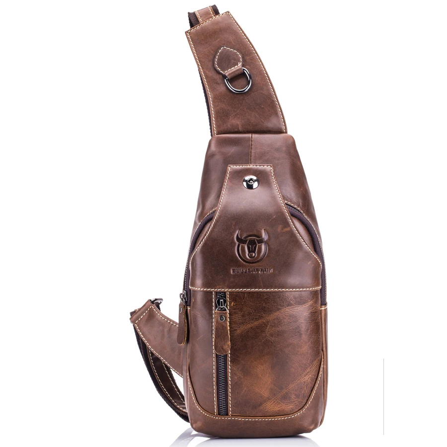 Brand Genuine Leather Causal USB Charge Earphone Slot Chest Pack Sling Bag Men s Cross Body