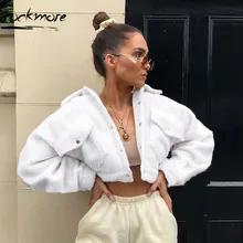 Rockmore белый из искусственной овечьей шерсти волос зимнее пальто для женщин Мода 2018 г. карман одной кнопки плотная осенняя куртка элегантные офисные 2018