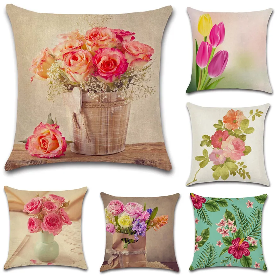 

Retro flowers Rose printed cushion cover Pillow case sofa car Chair Decoration for home kids girl friend bedroom gift present