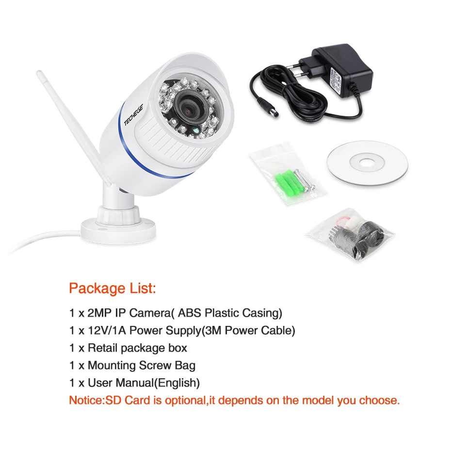  Techege 1080P WIFI IP Camera HD 2.0MP Audio Record wifi Camera Night Vision TF Card Slot Wireless W - 32678768202