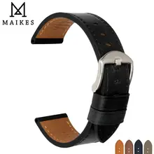 MAIKES Black Watch Strap Watch Accessories Genuine Leather 24mm 22mm Watch Band Wrist Watch Silver buckle Watchband For Panerai 24mm 26mm black brown durable smooth genuine leather watch strap watch band pin buckle men women replacement wrist watch band