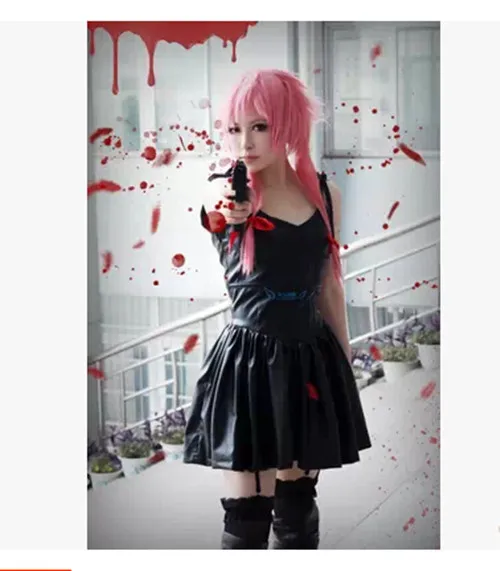 

New!Anme Future Diary Mirai Nikki Gasai Yuno Cosplay Costume Anime Black Leather Dress Customized Any Size