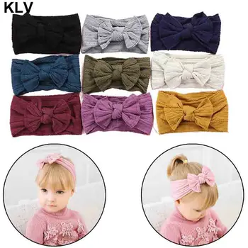 

New Braid Nylon Bow Headbands Cable Knit Solid Wide Nylon Headbands Turban Baby Girls Head Wrap Hair Accessories