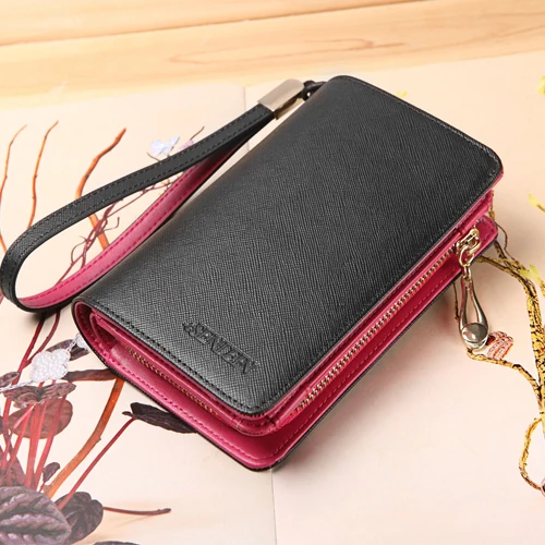 

Women's Short Wallets Genuine Leather Coin Purse Wristlets Handbags Mobile Phone Bag with Card holder J8015