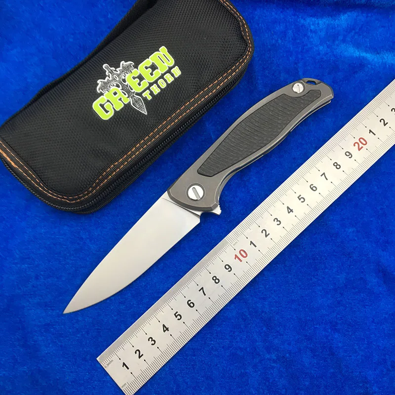 

Green thorn F95 Flipper folding knife D2 blade CF+TC4 titanium alloy Outdoor camping hunting fruit knife EDC tool