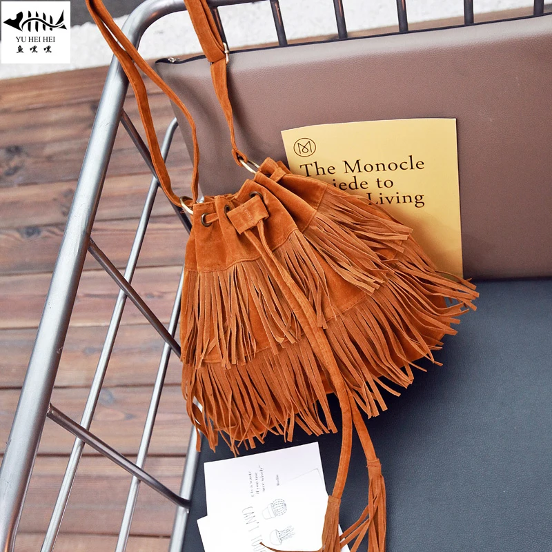 

Vintage Crossbody Bag for Women Bucket Shoulder Bags Women Handbag Lady Girl Frosted Fringe Tassel Bohemian Hippie Gypsy Bags