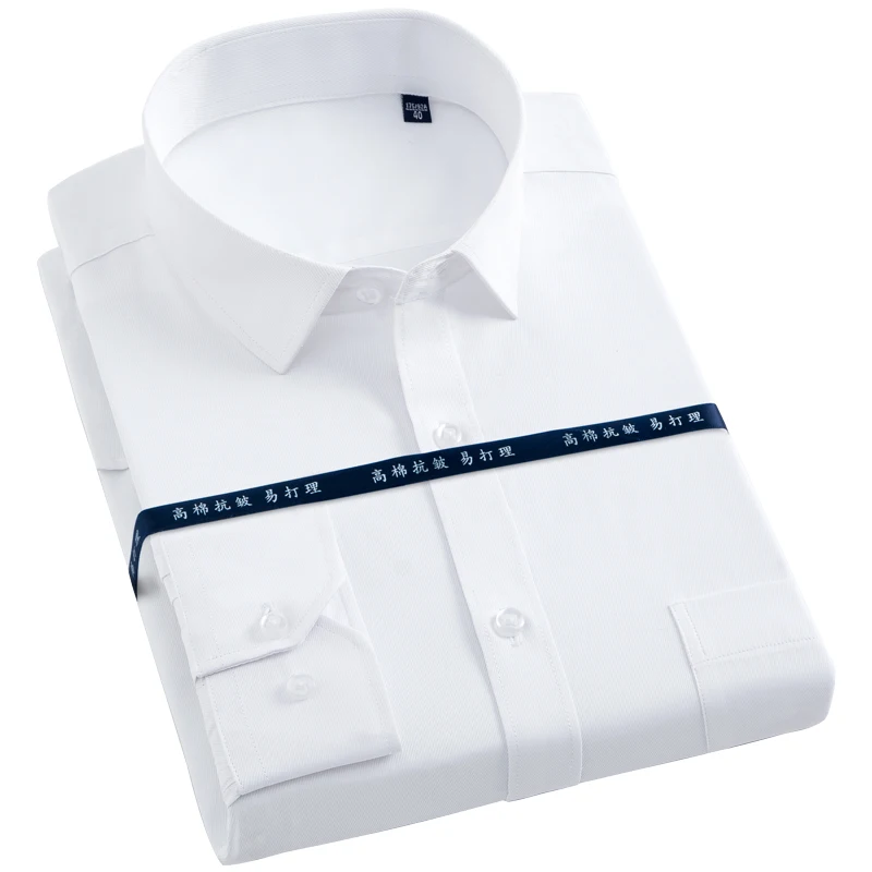 

Men's Long Sleeve Solid Dress Shirt with Left Chest Pocket White Business Regular-fit Formal Broadcloth/Twill/Stripe Work Shirts