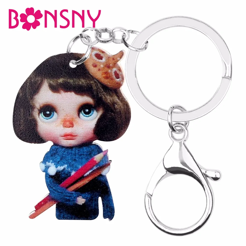 

Bonsny Acrylic Sweet Short Hair Girl Doll Key Chains Cute Festival Jewelry Keychains For Women Girls Lovers Bag Car Pendant