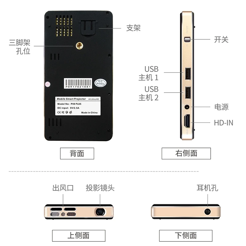 ЕС Plug умный проектор D5S, Android 7,1(1G+ 8G) Wifi Bluetooth, батарея, Hdmi, портативный мини проектор Мини проектор аксессуар