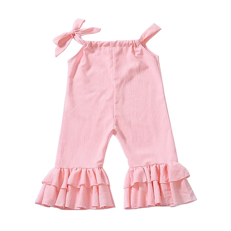 PINK Летние штаны для маленьких девочек Детские однотонные хлопковые Эластичные подтяжки без рукавов Комбинезоны детские комбинезоны для девочек Хлопковые Штаны - Цвет: PINK