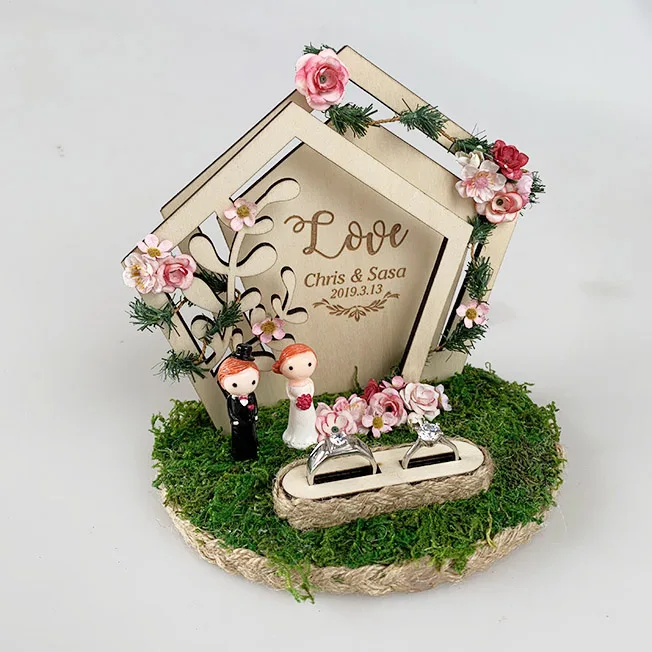 On sale custom name Anniversary Engagement rings bearer pillow wood wedding flower rustic ring box - Цвет: ring box DD