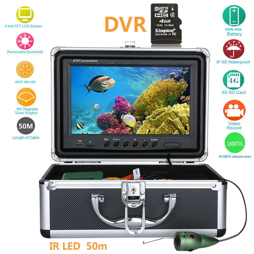 

GAMWATER15M 30M 50M 9'' inch Digital 1000TVL Fish Finder HD DVR Recorder Waterproof Fishing Video Underwater Fishing Camera