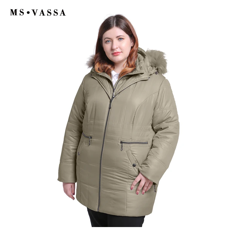 MS VASSA New Parkas 2018 Women winter Autumn Ladies Jackets turn-down collar hood with fake fur plus size 5XL 6XL female