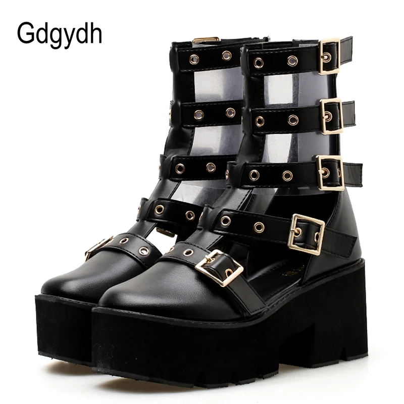 

Gdgydh New 2018 Women Ankle Boots High Heels Platform Shoes Open Toe Rivets Female Summer Boots Ladies Party Shoes Comfortable