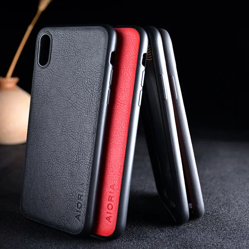

Case for iphone xs max x funda luxury Vintage Leather skin with silicone capa for iphone x xs max case phone cover coque