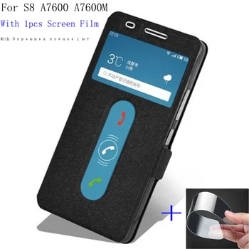 

2pcs Flip Cover For Lenovo S8 A7600 Case View Window shell A7600m PU Leather Case for Lenovo A7600-m 5.5'' Phone Case Back Cover