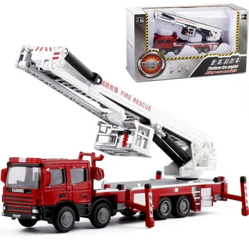 

1:50 Alloy Engineering Vehicle Model 360 Degrees Rotation Water Tank Ladder 119 Ascends Fire Truck Lift Simulation