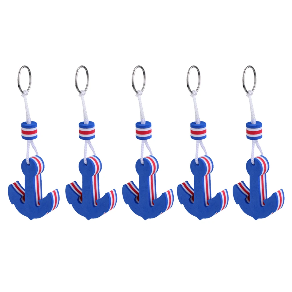 5pcs Blue Sailing Anchor Floating Key Chain Boat Float Marine Key Ring Holder Yachting Boating Dinghy Water Sports Accessories