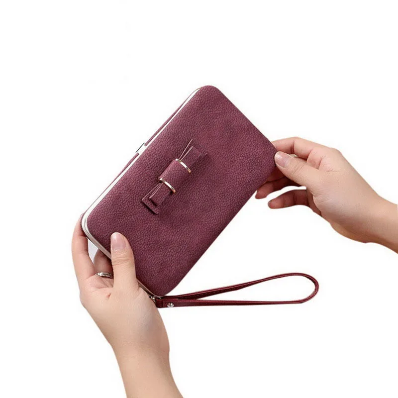 

Women Long Wallets Candy Color Bow Leather Female Bag Phone Card Holder Lady Purse Clutch Hand Bag New Fashion