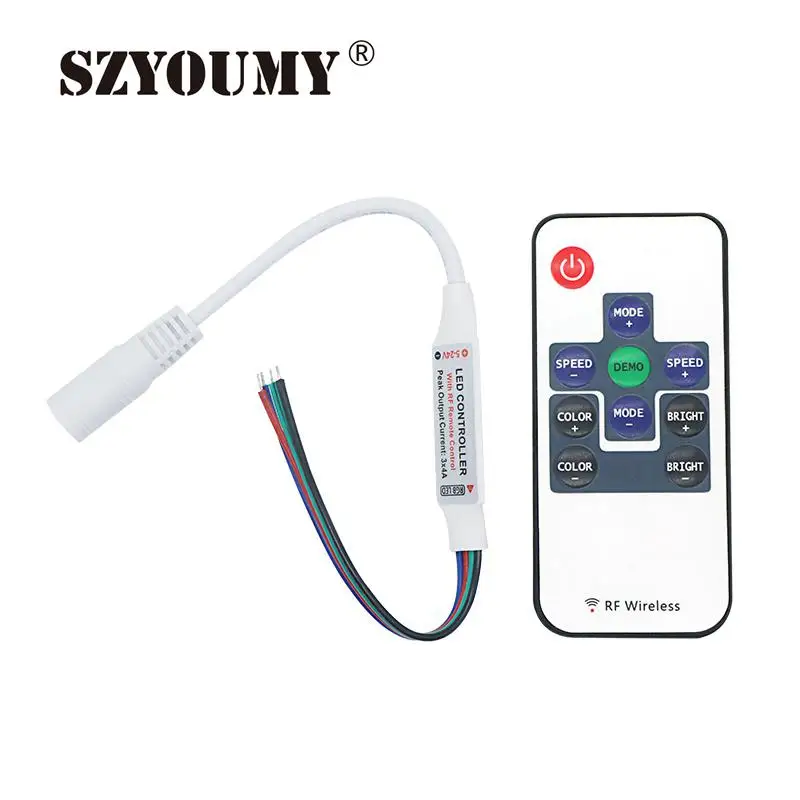 

SZYOUMY 12V 10key Mini RF Wireless Led Remote Controller Led Dimmer Controller for RGB Color Light Strip with 4pin female 5050