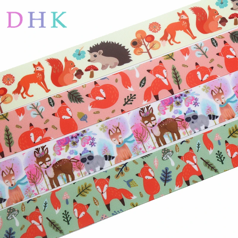 DHK 1 5 'Ƌ ярдов лиса олень с короткими рукавами принтом животных grosgrain ленточный