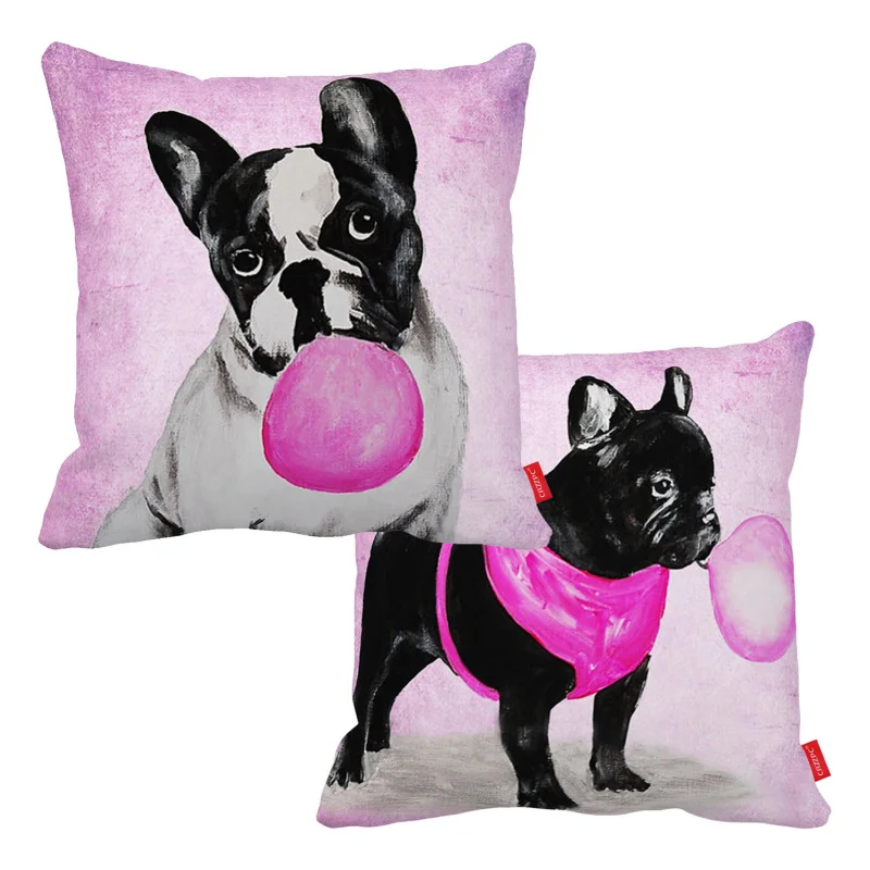 

Pink Bubble Dog Funny Face Cute French Bulldog Print Car Decorative Throw Pillowcase Pillow Case Cushion Cover Home Decor