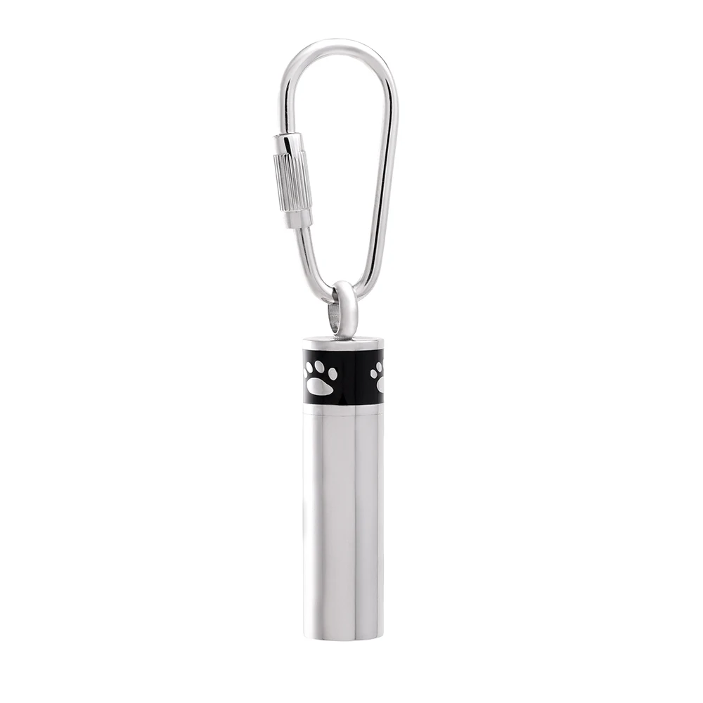 

IJK2083 Free Shipping Shiny Polishing Paw Printing Cylinder Cremation Keychain/ Keyring for Human/ Animal Ashes Keepsake Jewelry
