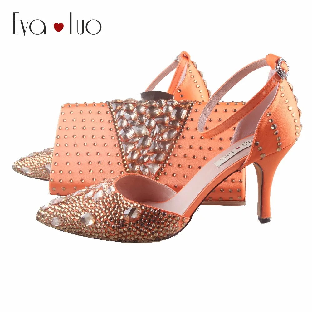 BS913 DHL Custom Made Orange Gold Rhinestones Crystal Shoes With