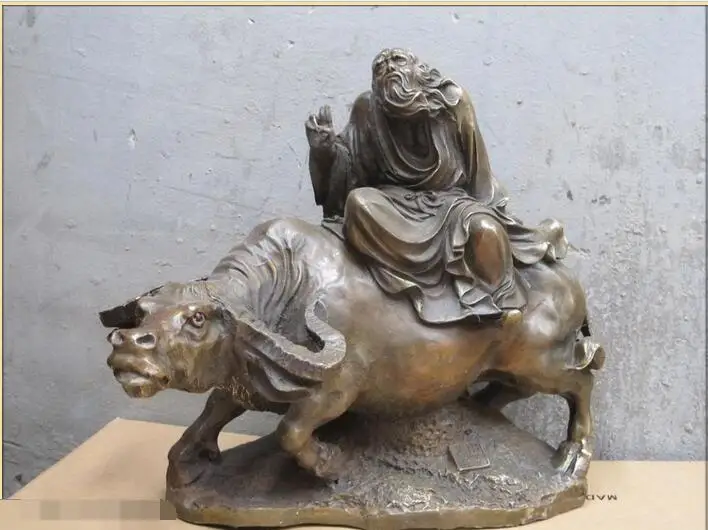 

free 11"China Pure Bronze hand-carved OX Lao tze out Shanhaiguan founder of Taoism fast