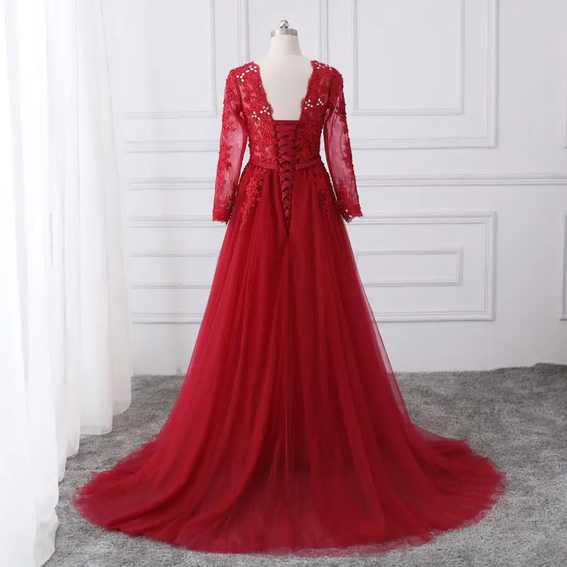 FADISTEE New arrival elegant party evening dresses Long prom formal dress beads luxury lace A-line crystal lace long sleeves