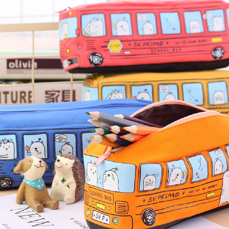 1 шт. канцелярские товары для творчества студентов маленький животный автобус пенал для карандашей чехол Холст канцелярские сумки для мальчиков и девочек