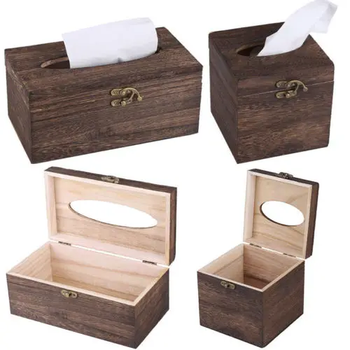 

New Wooden Retro Tissue Box Paper Napkin Cover Holder Case Home Car Decor 1Pc AU