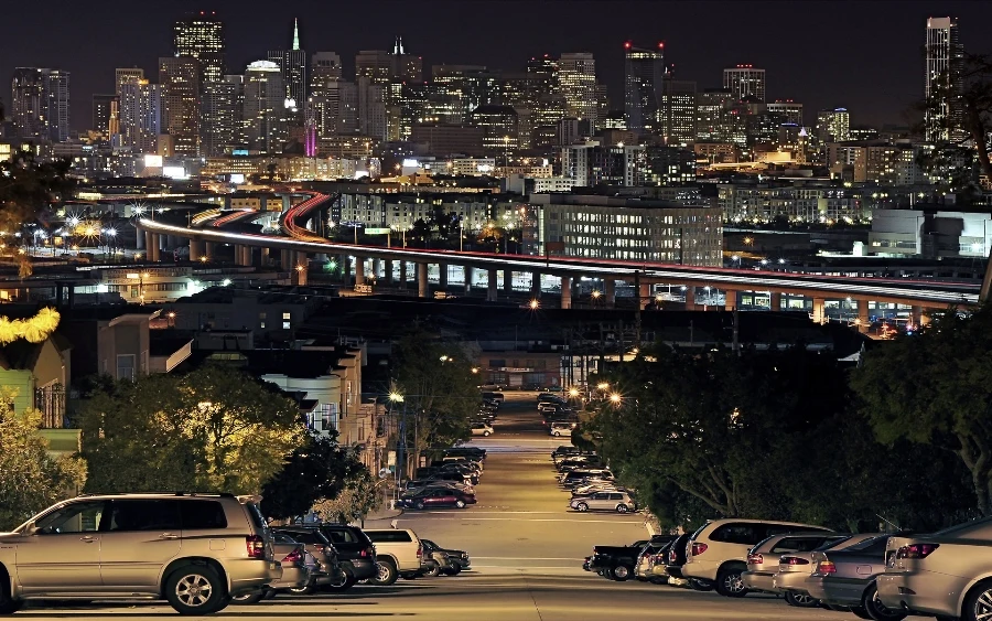 

Living room bedroom home wall decoration fabric poster San Francisco Portrero Hill City Night machinery road lights Houses