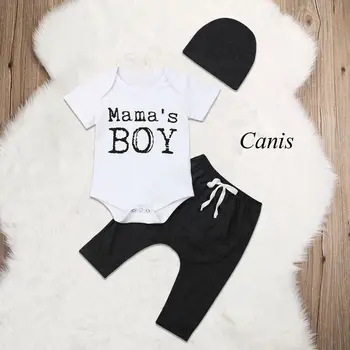 

Newborn Kid Baby Boy 3Pcs Clothes Mama's BOY Romper Pants Cap Outfits Summer Set