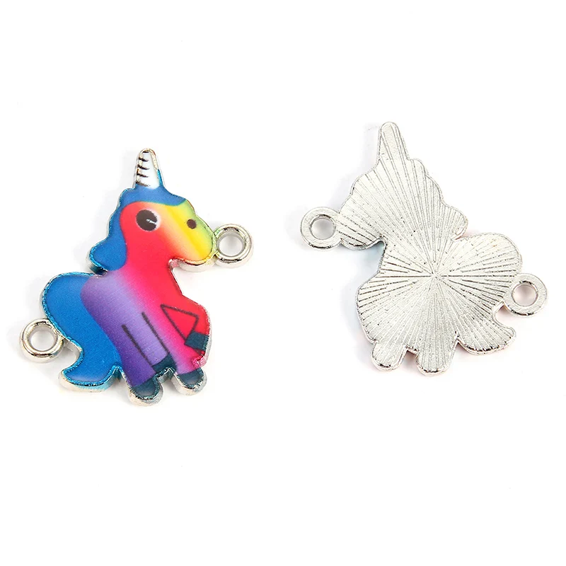 10 Pcs Random Color Lovely Cartoon Animal Elephant Unicorn Flamingo Enamel Alloy Connectors Necklace Pendant For Kid Jewelry