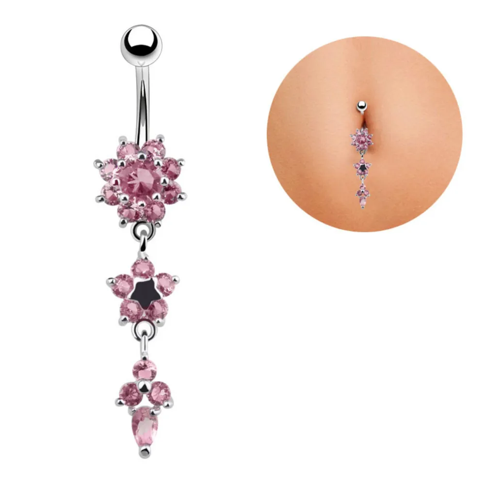 Crystal Zircon Flower Dangle Navel Belly Button Ring Bar Body Piercing Jewe ZYUK