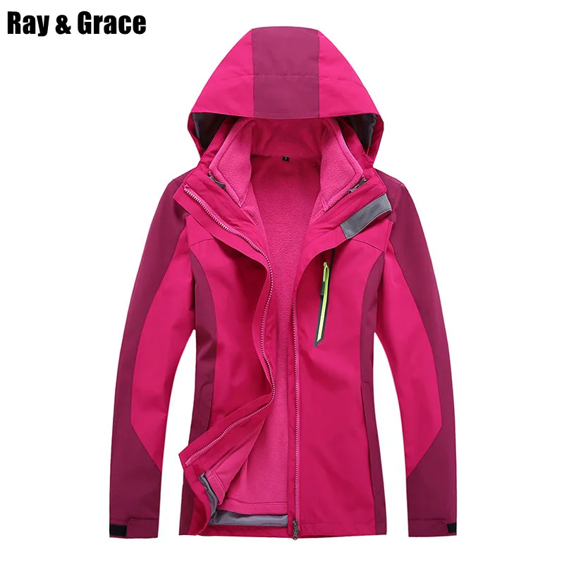 

RAY GRACE Winter Jacket Women Outdoor Thermal Fleece Jackets Waterproof Windbreaker 3 in 1 Camping Trekking Hiking Men Coats