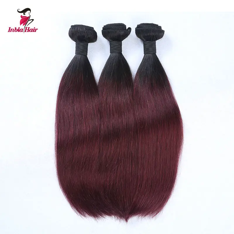 Burmese Remy Human Hair Extensions 1B/99J Two Tone Omber Color Straight Wefts Machine Double 100gram |