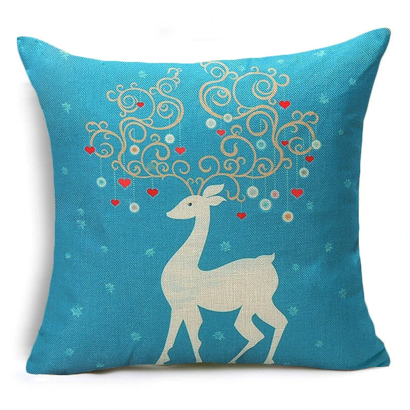 Christmas Deer Cushion Cover Cotton Linen Xmas Deer Santa Claus Presents Gift Home Decorative Pillows Cover for Sofa Nordic
