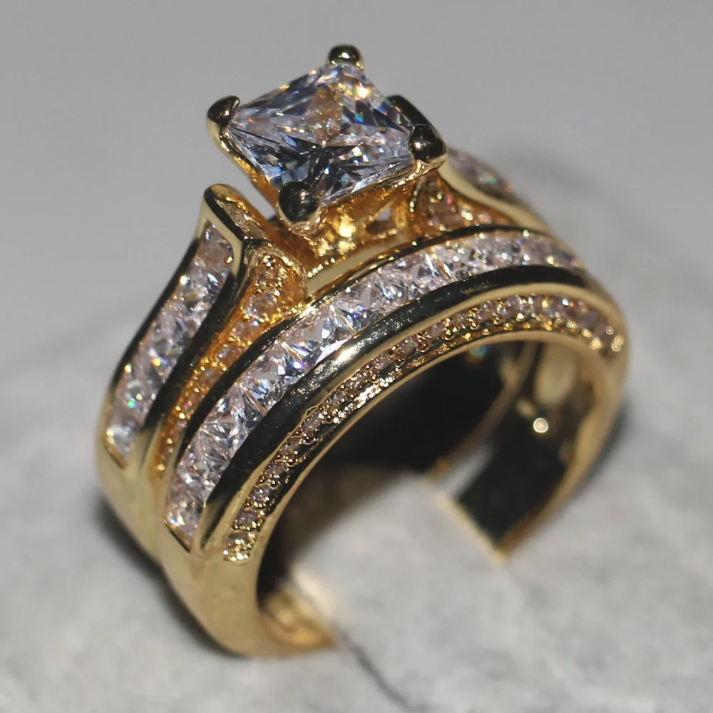 Handmade Women Jewelry ring Princess cut 2ct 5A zircon Stone cz 14KT